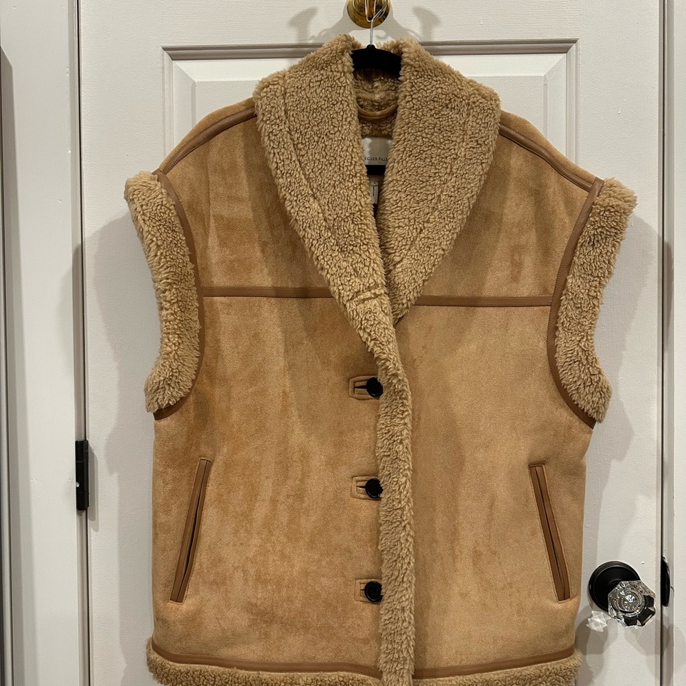Anthropologie Avec Les Filles Beige Shearling Vest NWOT